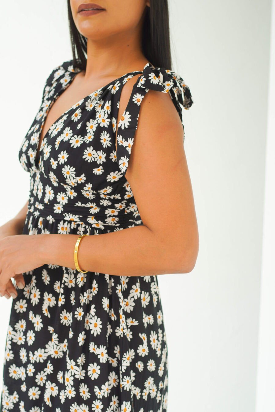Vestido largo negro con estampado floral 309087 - Imagen 2