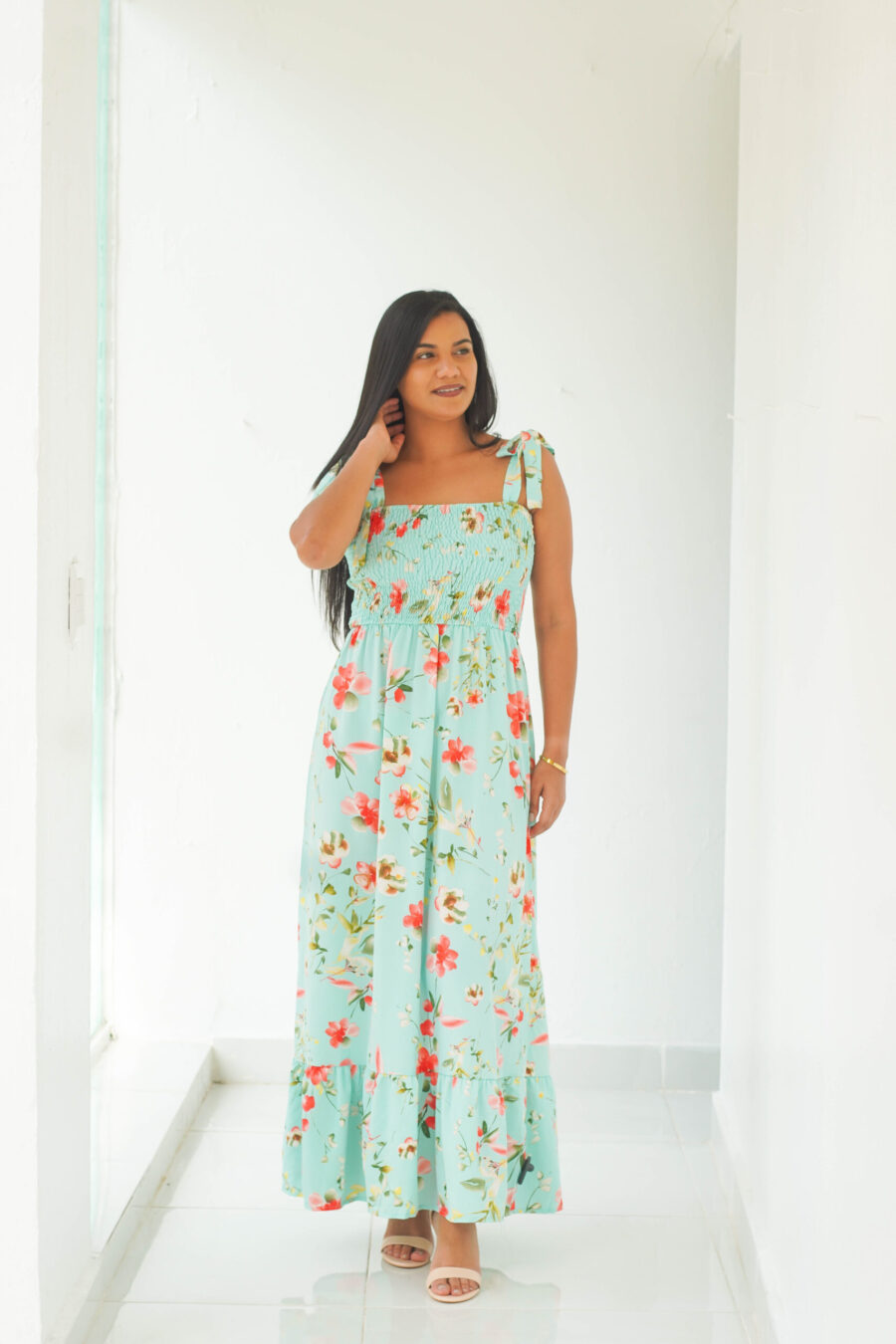vestido azul aqua estampado 307890