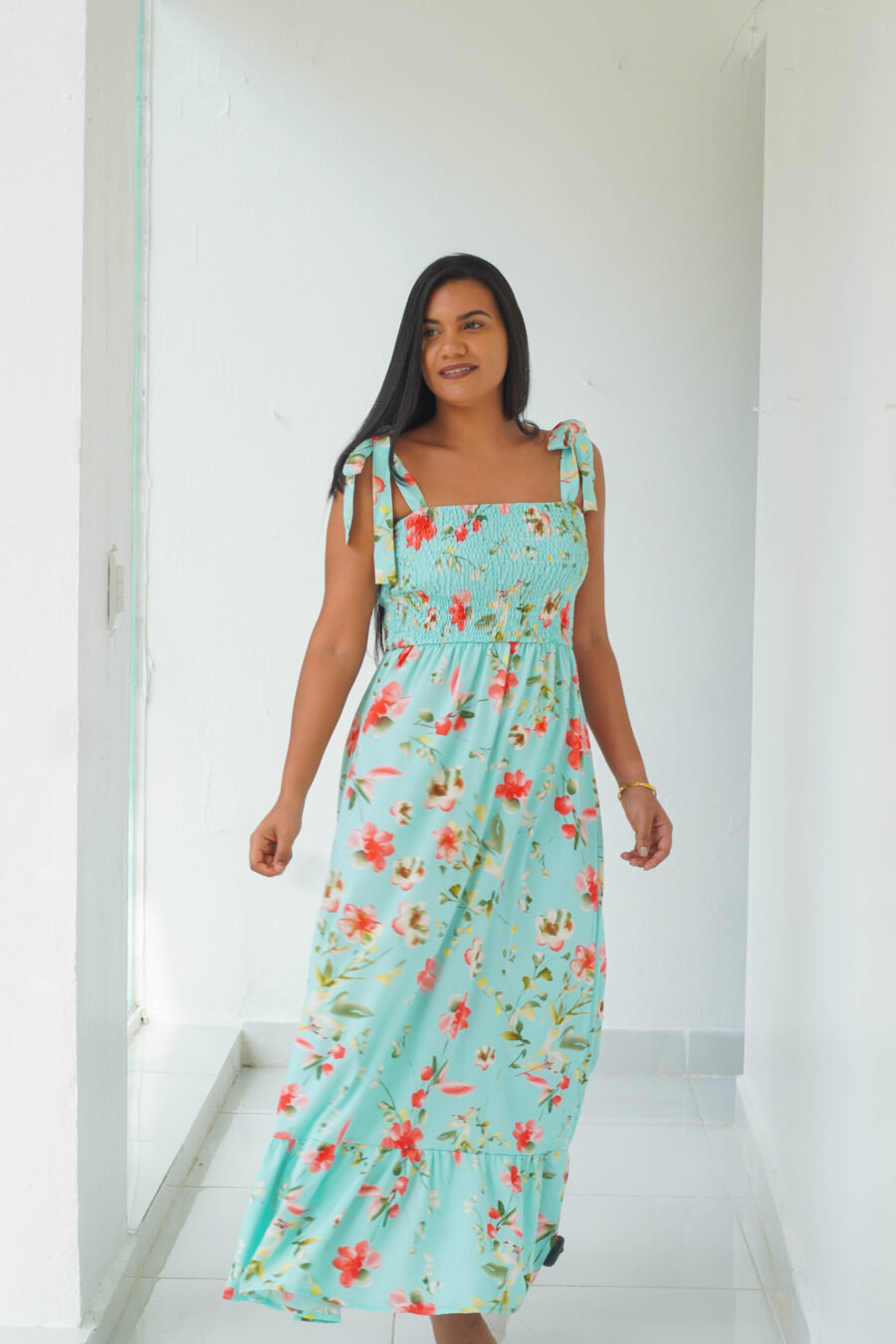 vestido azul aqua estampado 307890 - Imagen 4