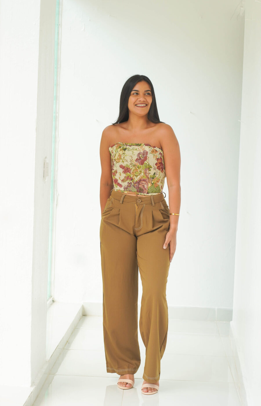 Elegante corset estampado en flores y con amarre en la espalda 312905 - Imagen 4