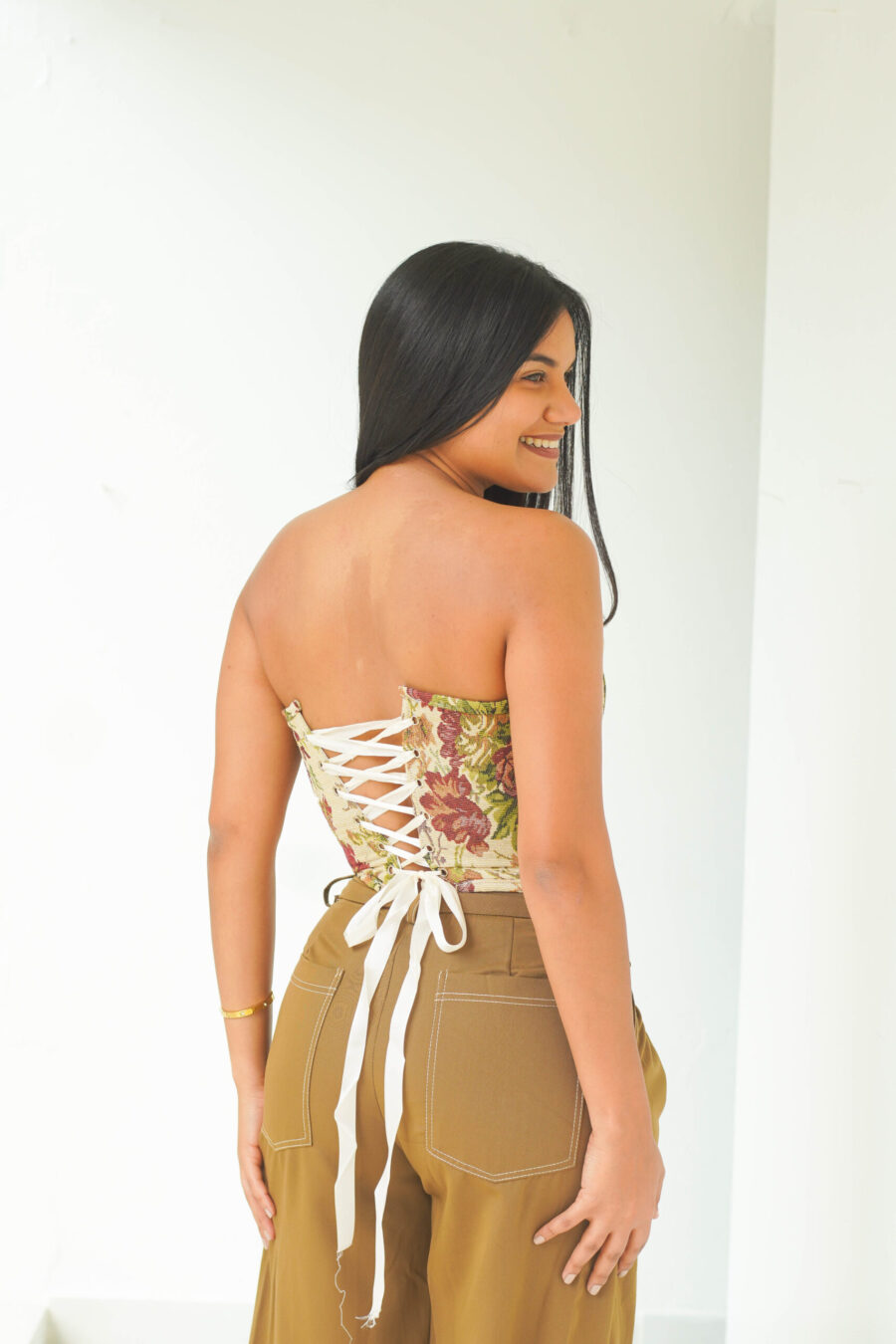 Elegante corset estampado en flores y con amarre en la espalda 312905 - Imagen 6