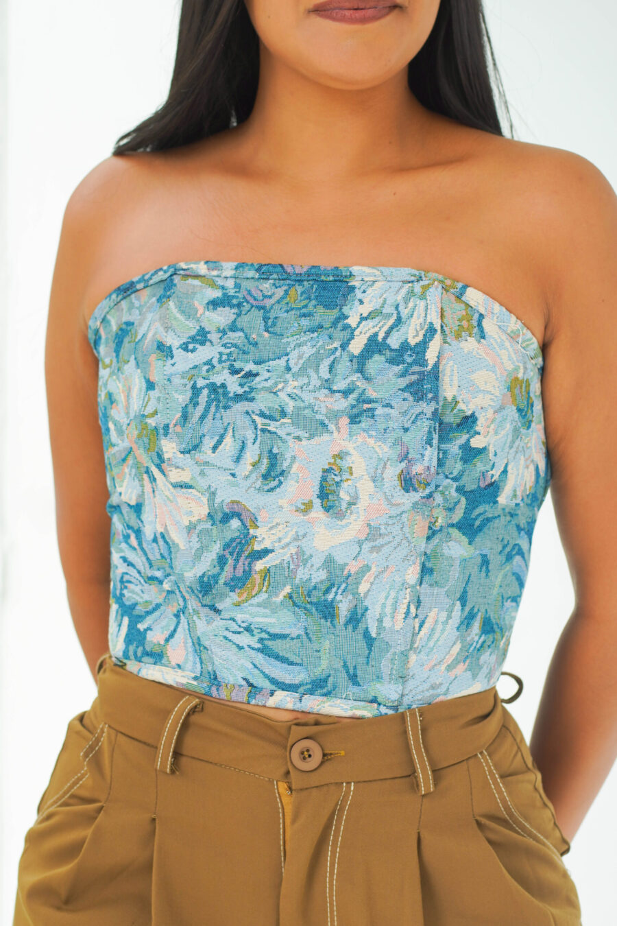 Elegante corset estampado en flores y con amarre en la espalda 312905 - Imagen 10