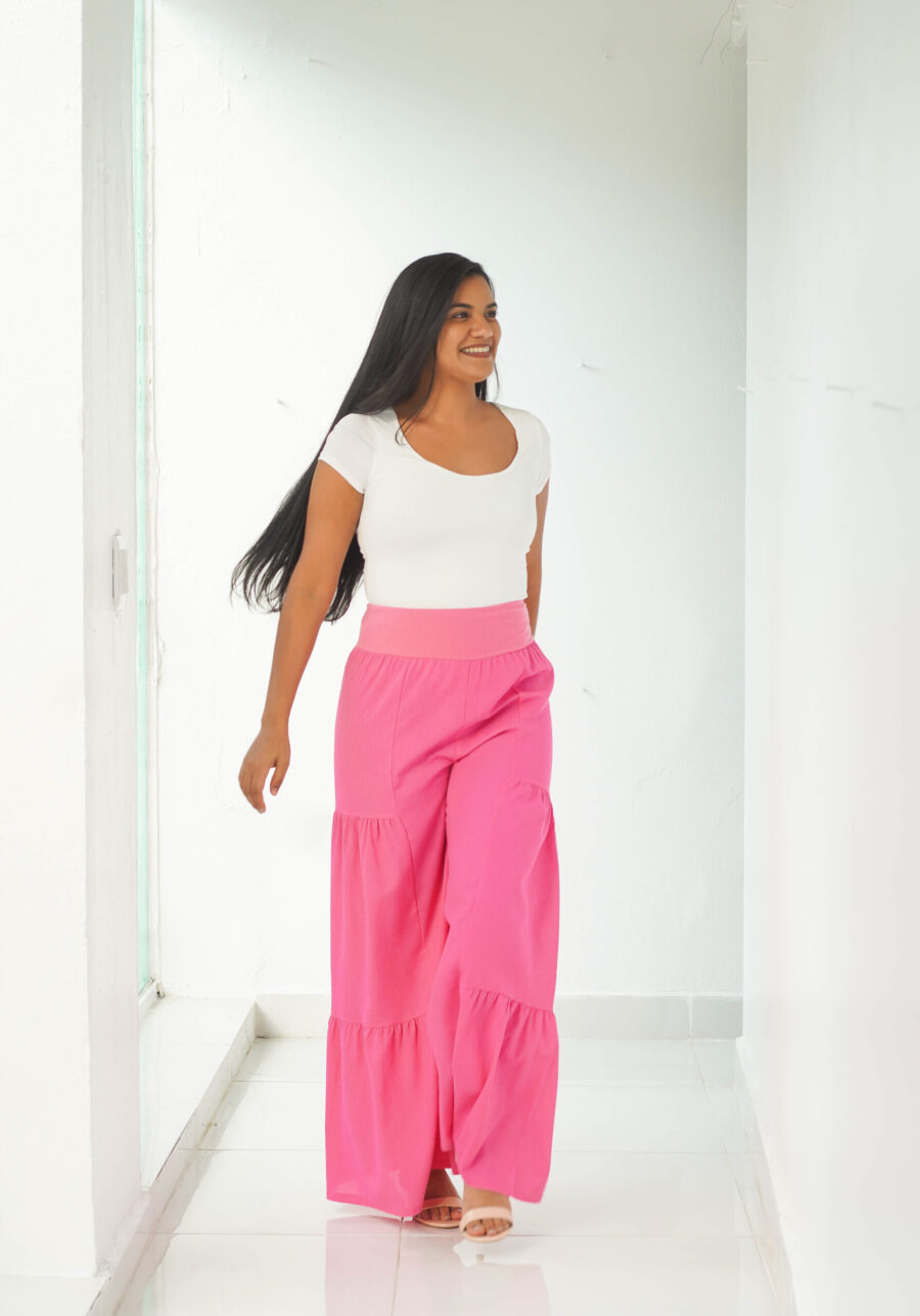 Pantalon palazzo en lino - Imagen 2