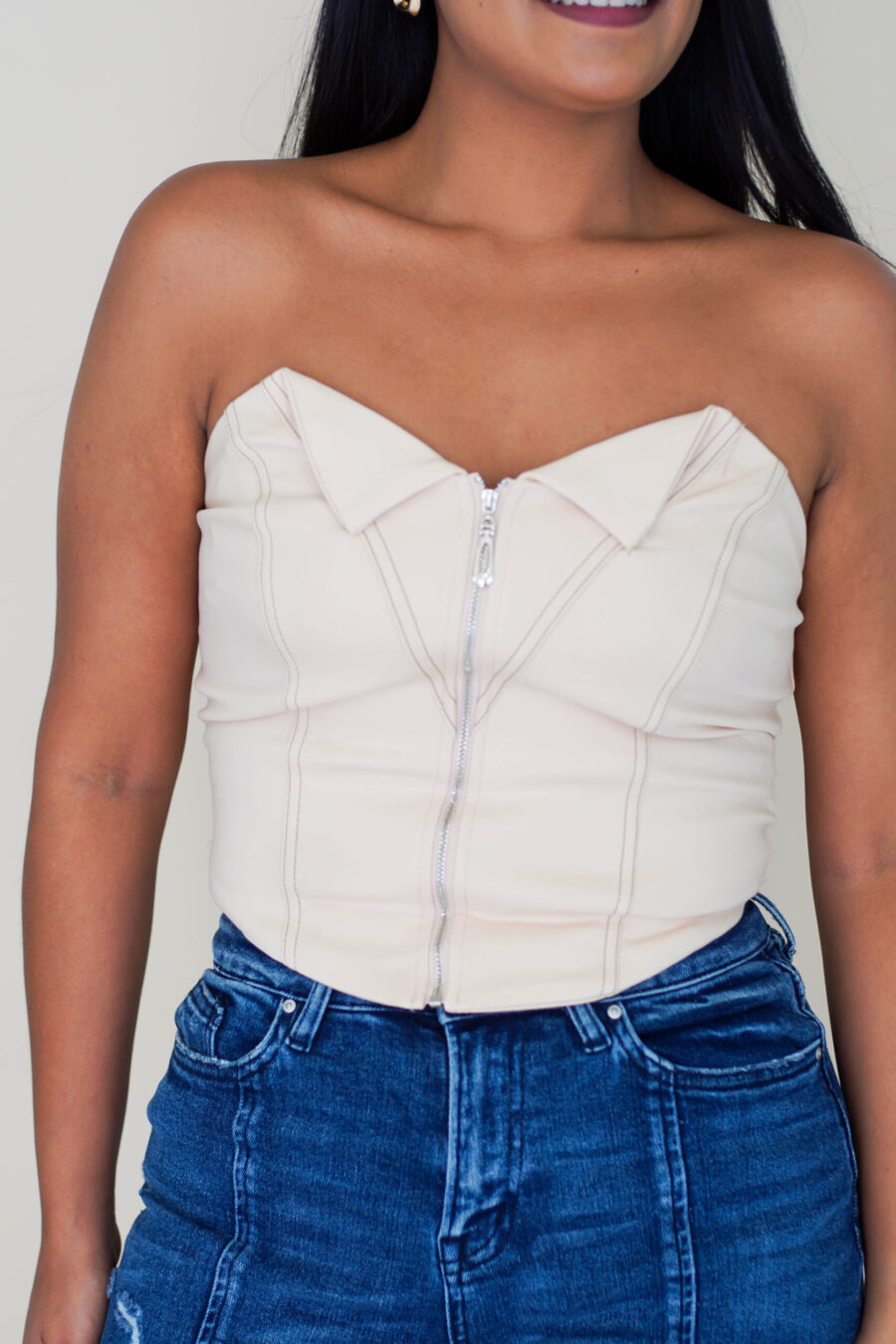 Corset con detalle de ziper crema - Imagen 2