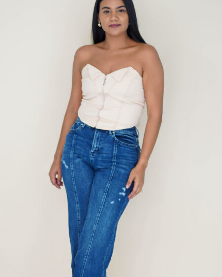 Corset con detalle de ziper crema